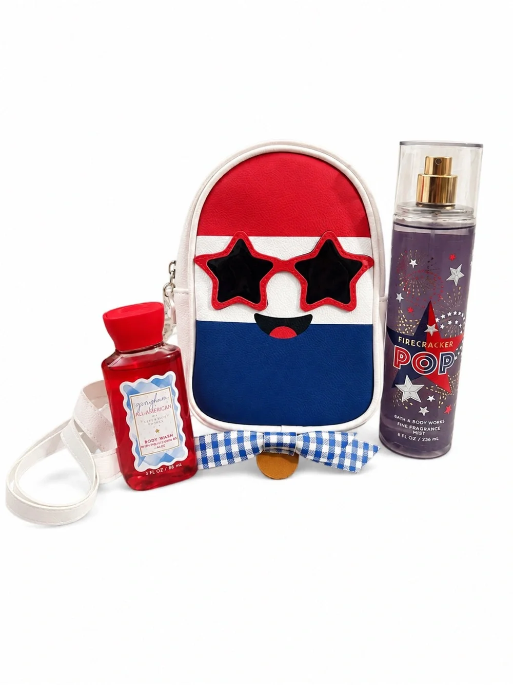 Bath & Body Works Red White Blue Popsicle Crossbody Bag with Star Sunglasses